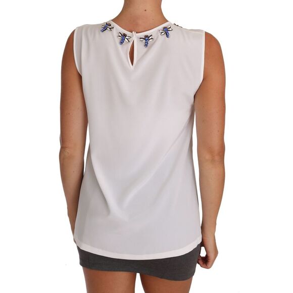 Dolce & Gabbana Dolce Gabbana Sleeveless Embellished Top Women White Tops & - Picture 5 of 5